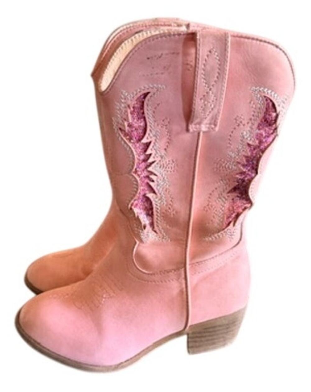 Girls Pink Western Cowboy Boots Glitter Wing Embroidered Size 11